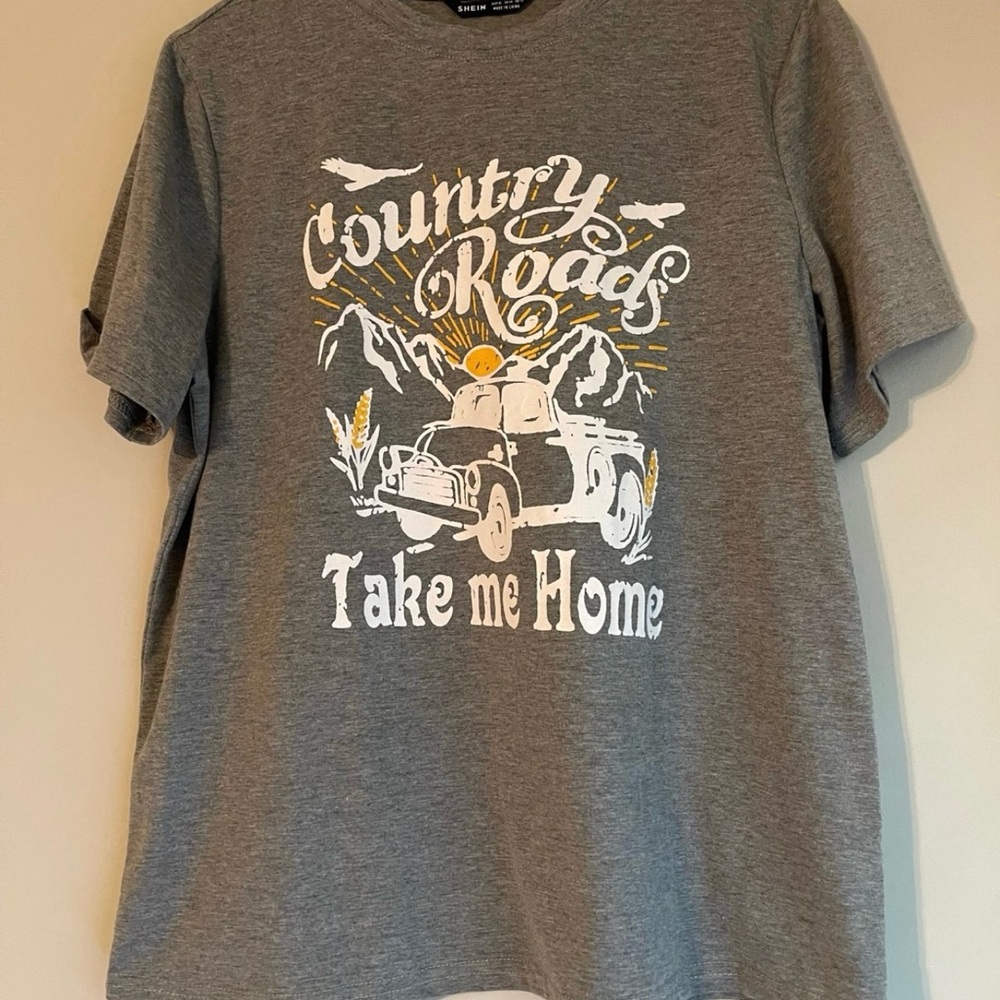 SHEIN Gray Graphic Tee - Country Roads